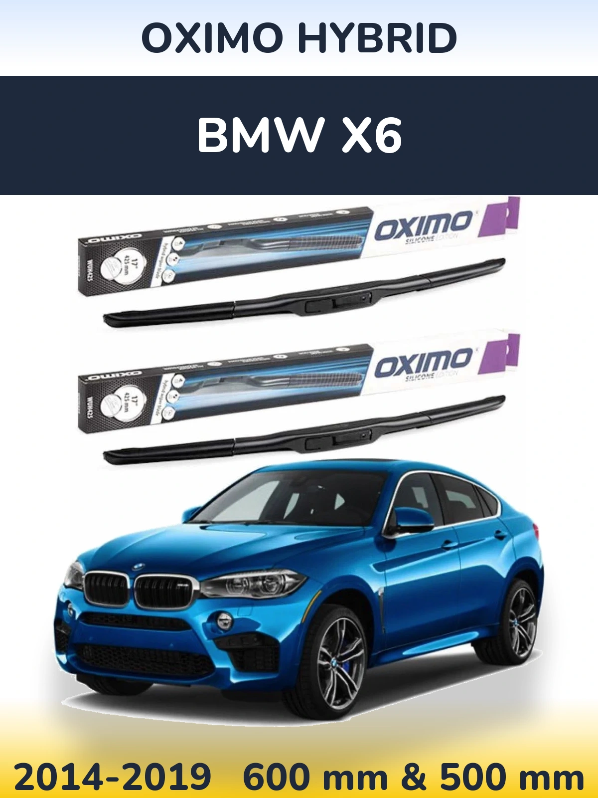 Комплект передних дворников Oximo Hybrid 600 & 500 мм для BMW X6 2014-2019