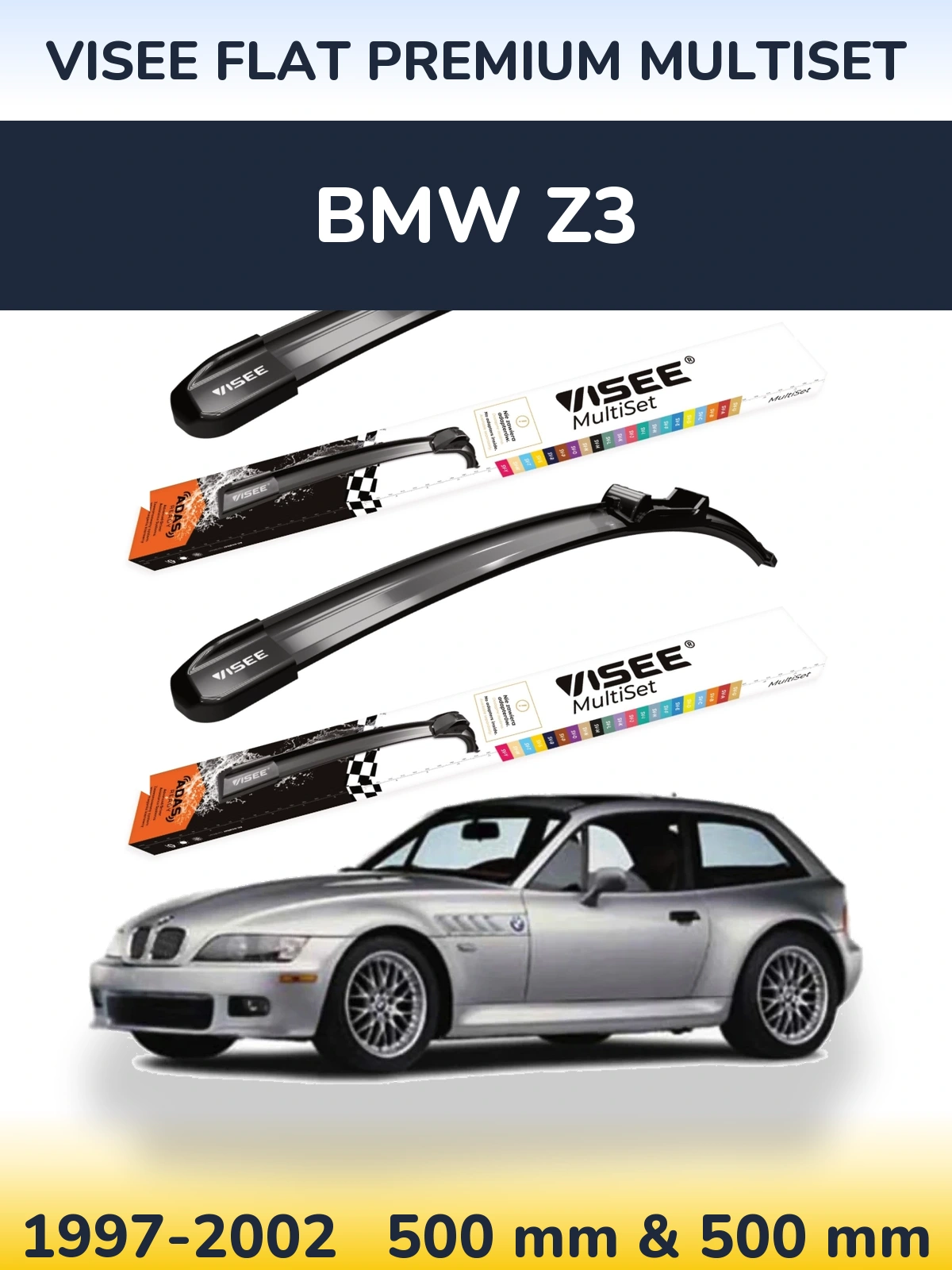 Комплект передних дворников VISEE FLAT PREMIUM MultiSet 500 & 500 мм для BMW Z3 1997-2002