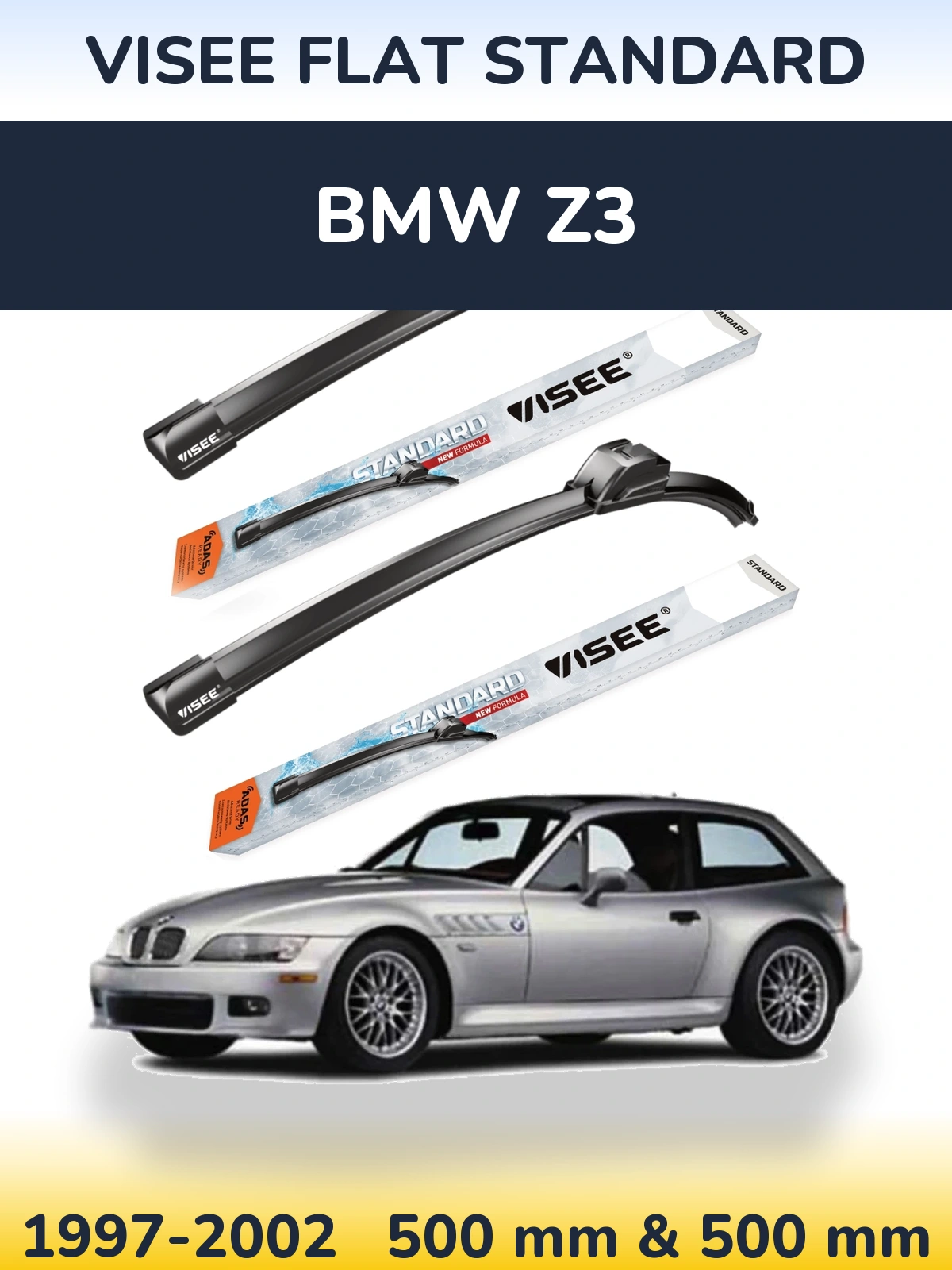 Комплект передніх щіток VISEE FLAT STANDARD 500 & 500 мм для BMW Z3 1997-2002