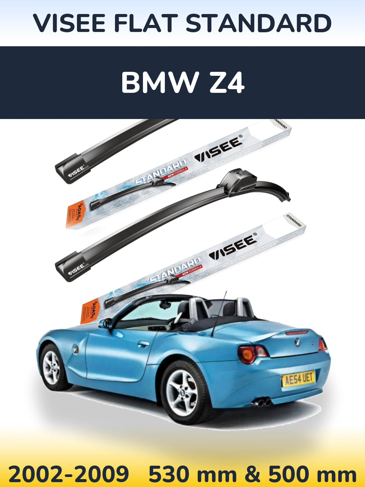 Komplet przednich wycieraczek VISEE FLAT STANDARD 530 & 500 mm do BMW Z4 2002-2009