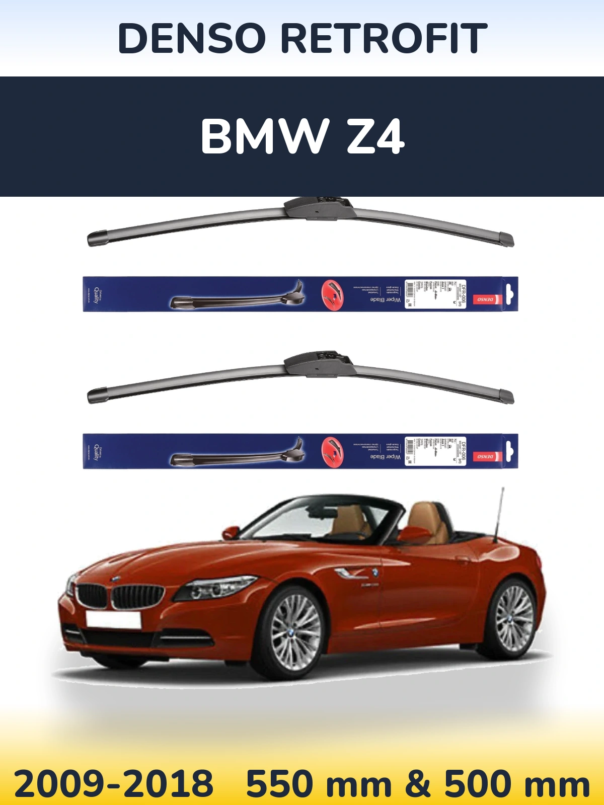 Front wiper blade set Denso Retrofit 550 & 500 mm for BMW Z4 2009-2018