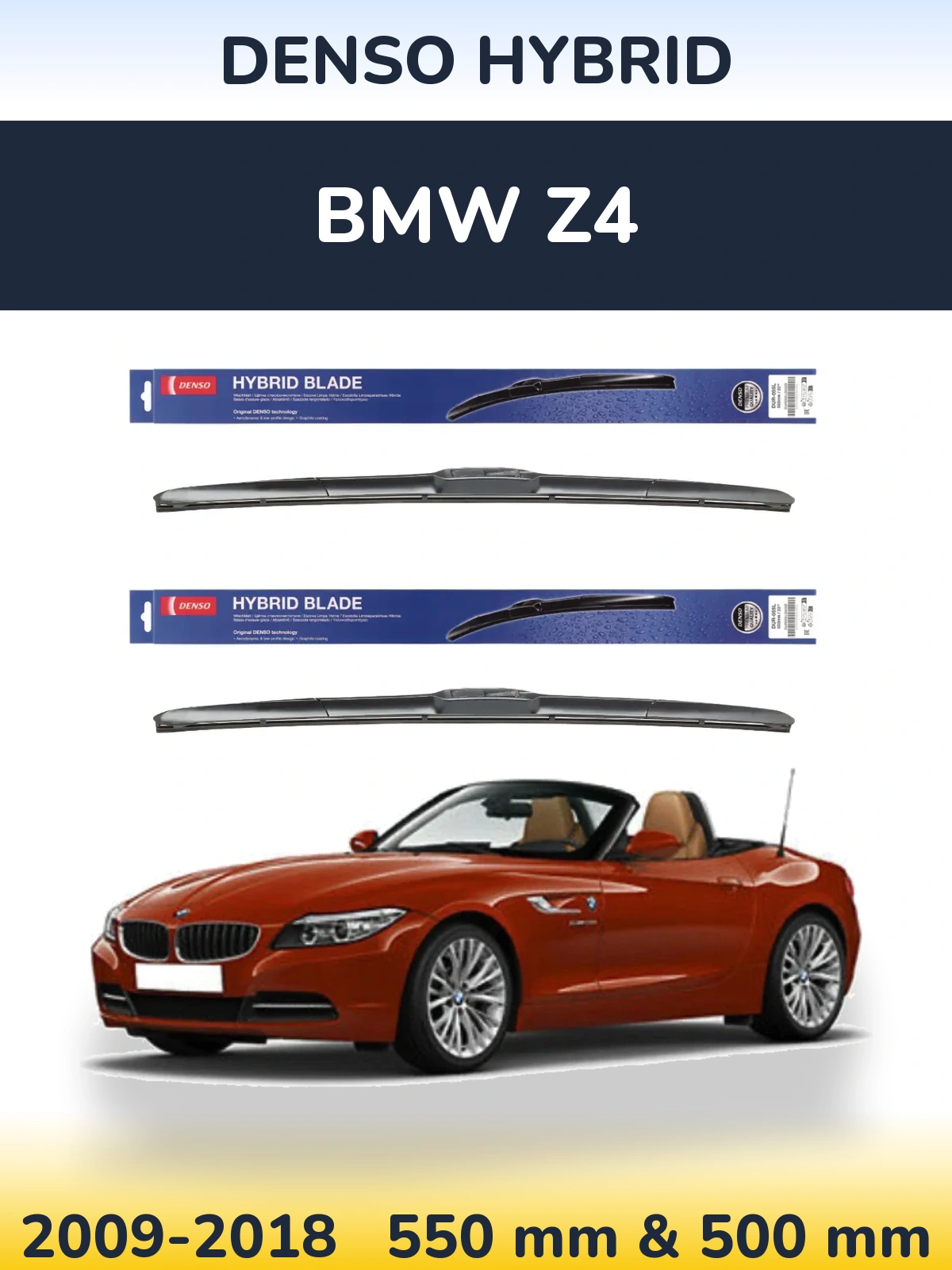 Komplet przednich wycieraczek Denso Hybrid 550 & 500 mm do BMW Z4 2009-2018