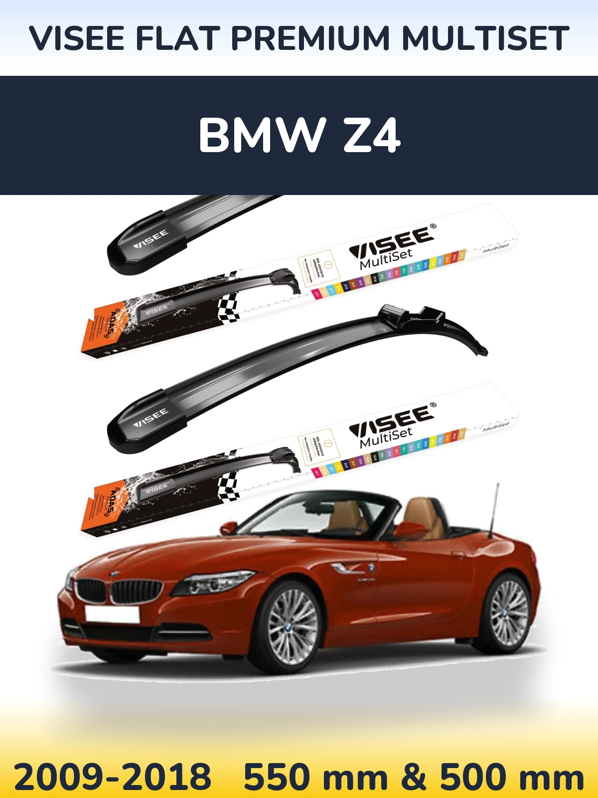 Комплект передних дворников VISEE FLAT PREMIUM MultiSet 550 & 500 мм для BMW Z4 2009-2018