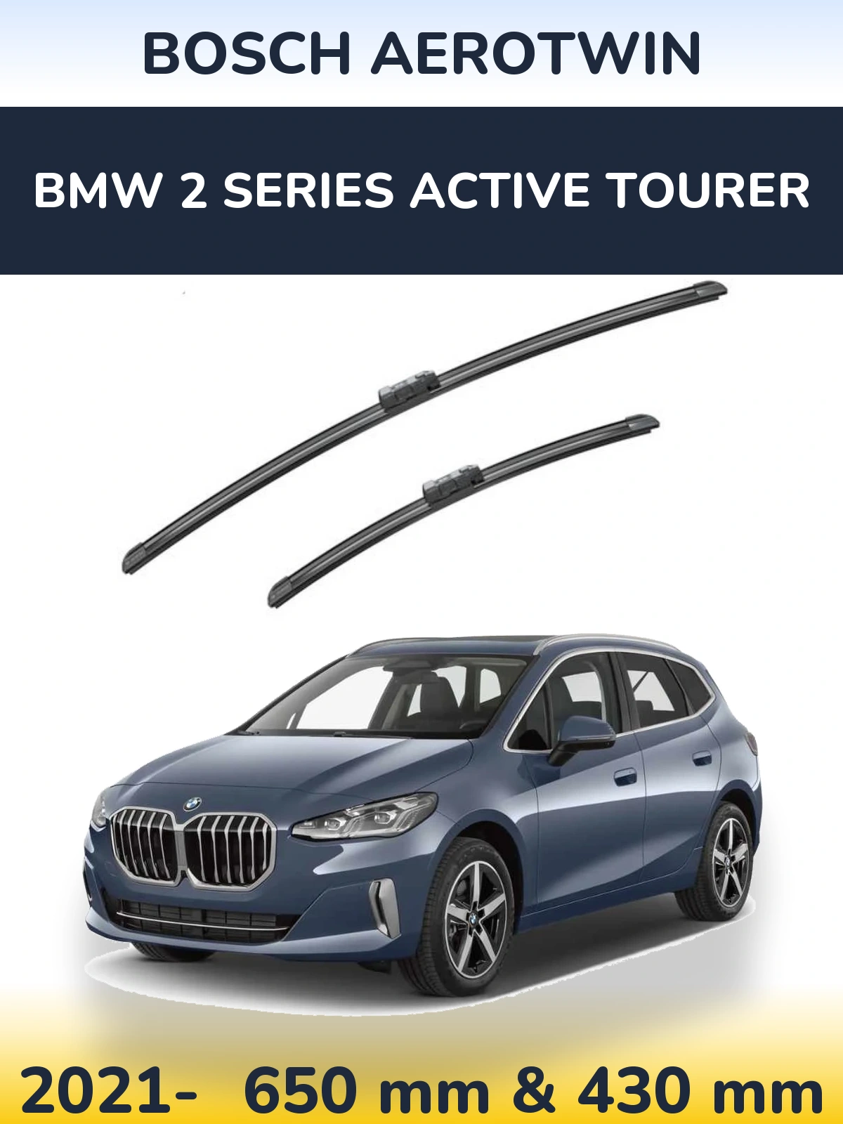 Комплект передних дворников BOSCH AeroTwin 650 & 430 мм для BMW 2 Series Active Tourer 2021-2026