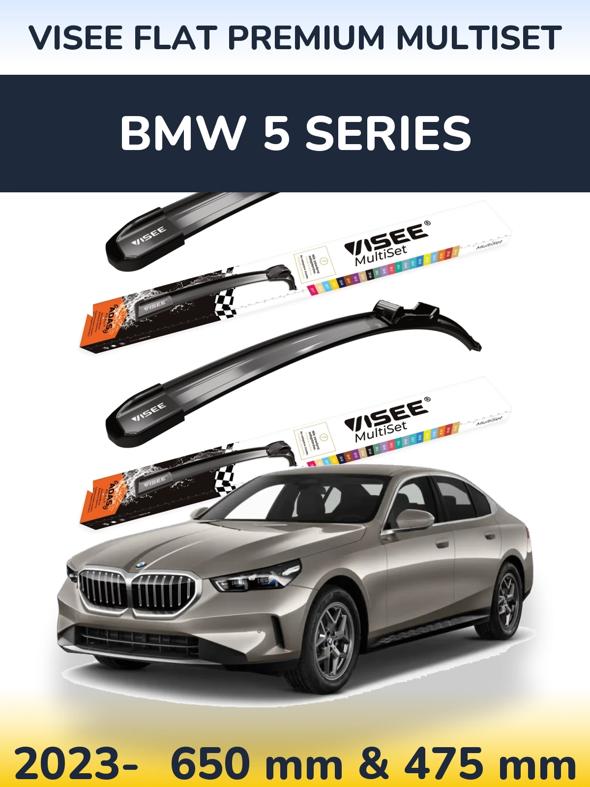 Komplet przednich wycieraczek VISEE FLAT PREMIUM MultiSet 650 & 475 mm do BMW Seria 5 2023-2026