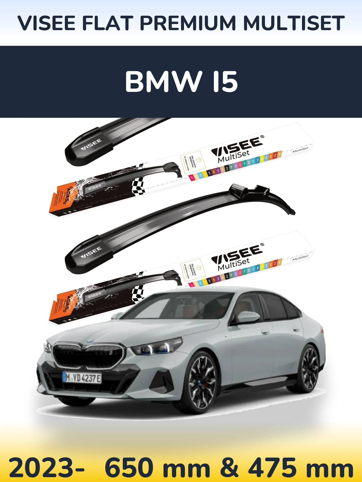 Komplet przednich wycieraczek VISEE FLAT PREMIUM MultiSet 650 & 475 mm do BMW i5 2023-2026