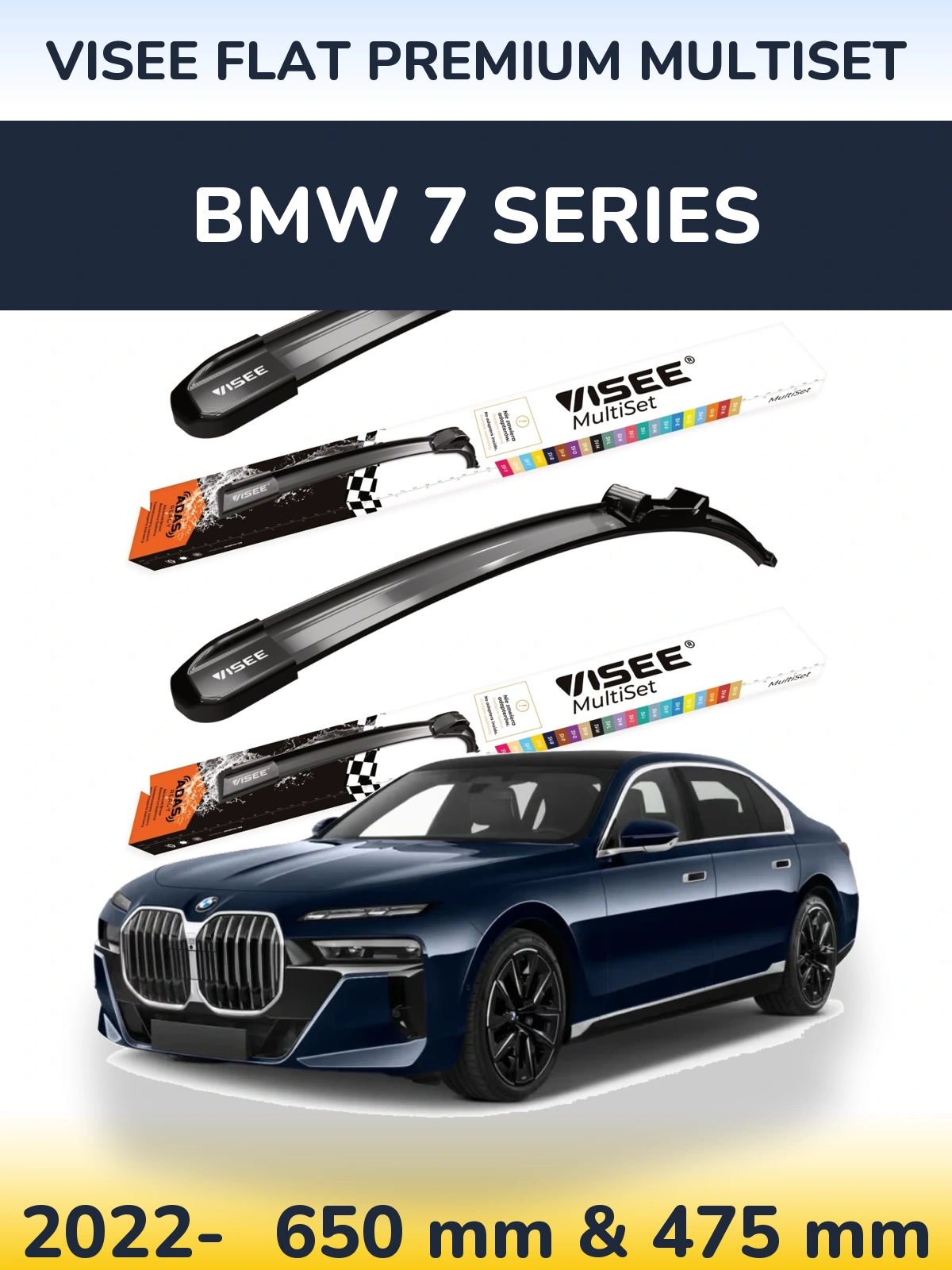 Komplet przednich wycieraczek VISEE FLAT PREMIUM MultiSet 650 & 475 mm do BMW Seria 7 2022-2026
