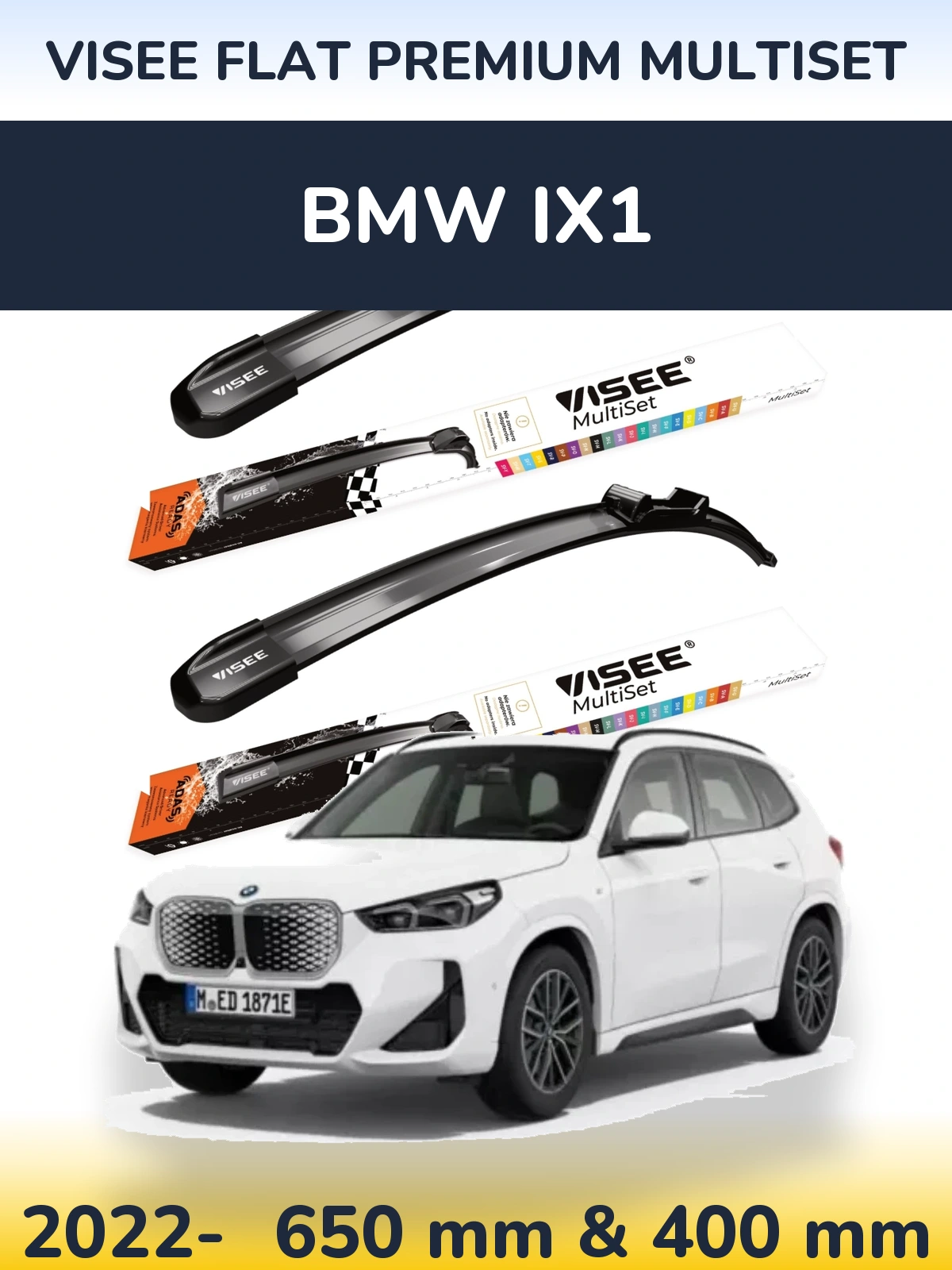 Komplet przednich wycieraczek VISEE FLAT PREMIUM MultiSet 650 & 400 mm do BMW iX1 2022-2026
