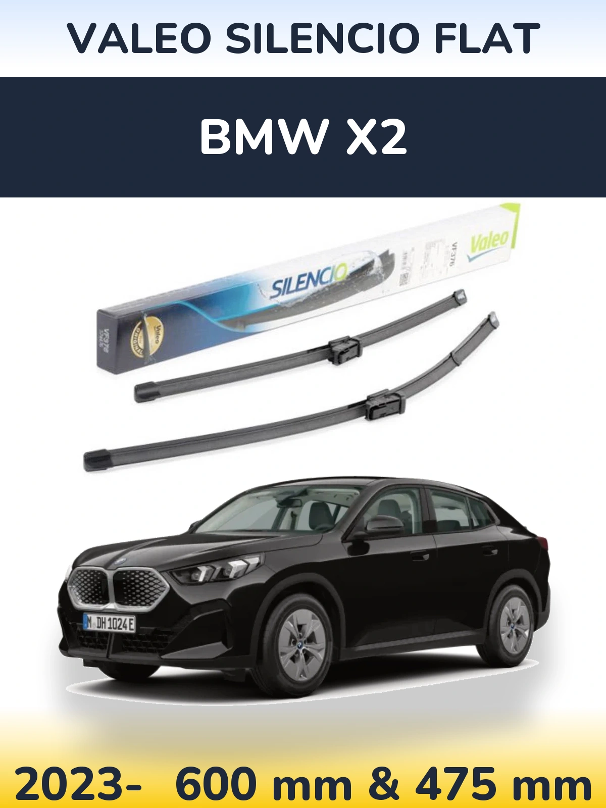 Komplet przednich wycieraczek Valeo Silencio Flat 600 & 475 mm do BMW X2 2023-2026