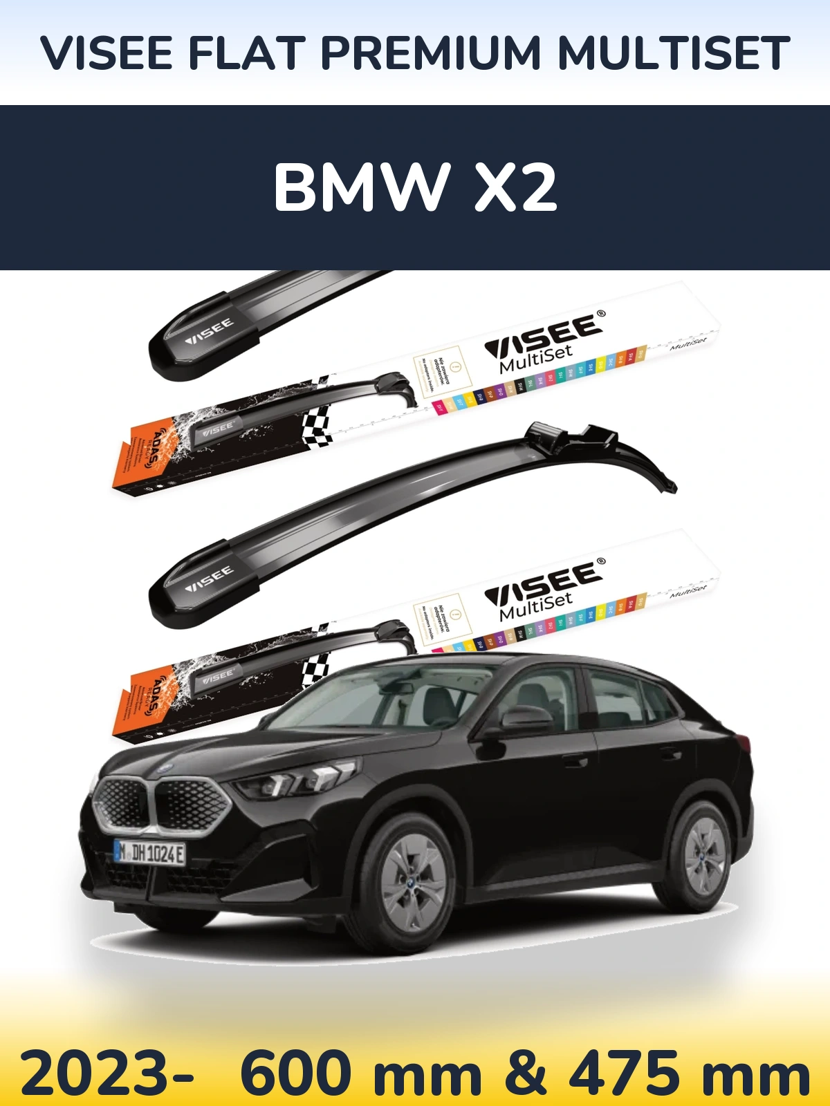 Комплект передних дворников VISEE FLAT PREMIUM MultiSet 600 & 475 мм для BMW X2 2023-2026