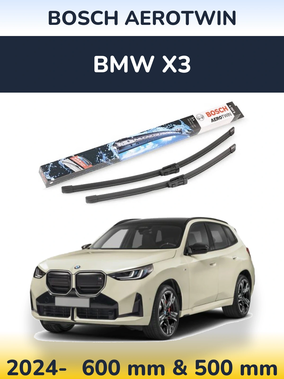 Комплект передних дворников BOSCH AeroTwin 600 & 500 мм для BMW X3 2024-2026