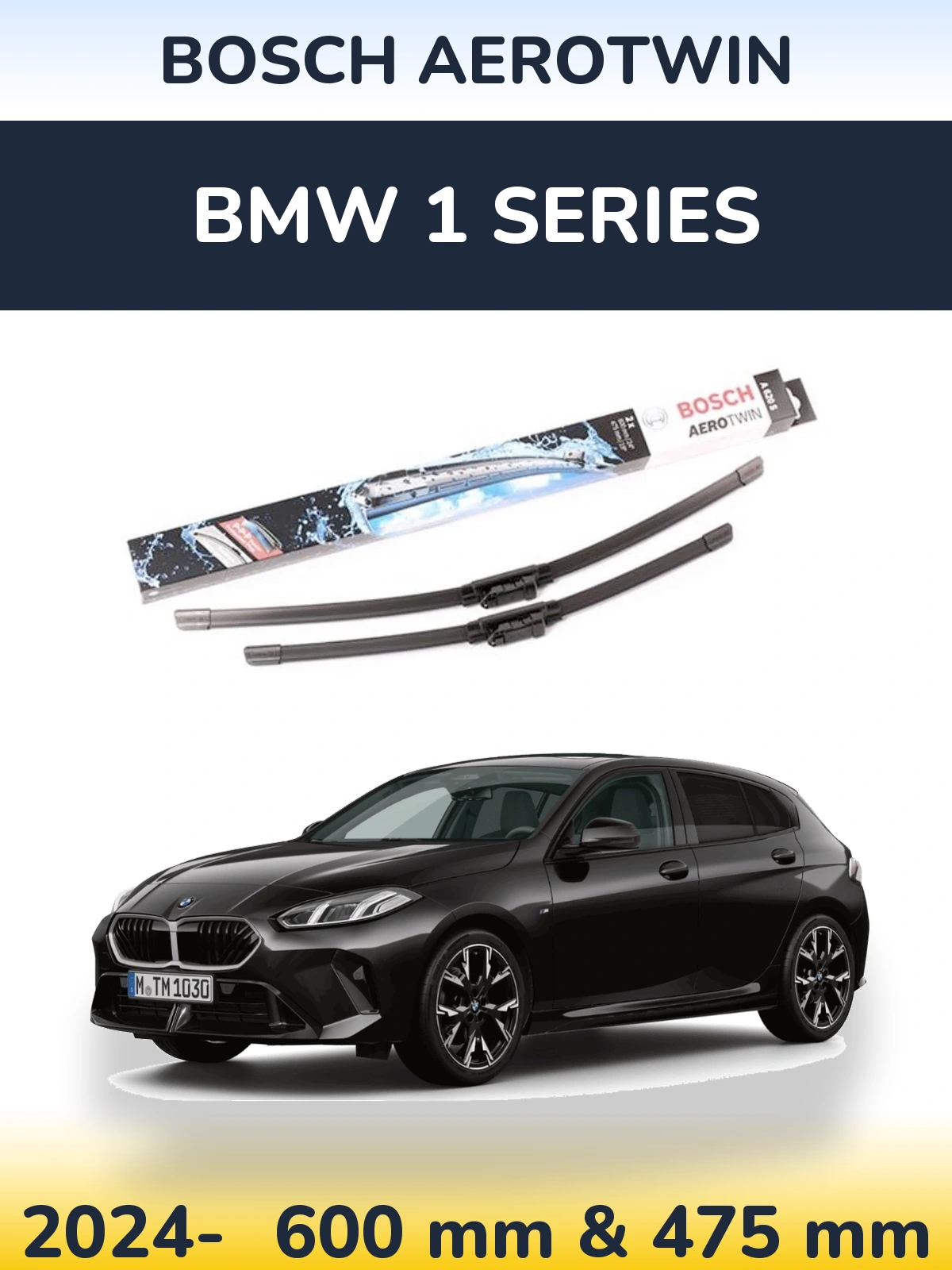 Front wiper blade set BOSCH AeroTwin 600 & 475 mm for BMW 1 Series 2024-2026