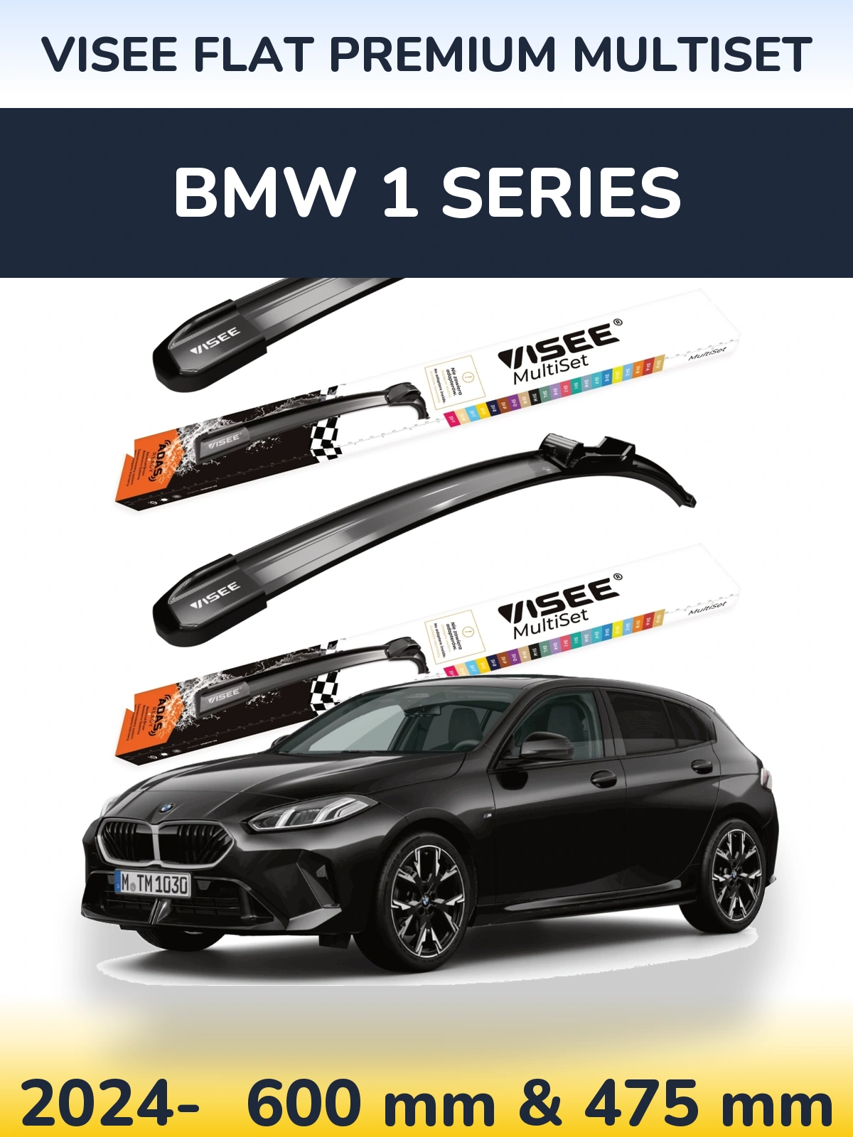 Комплект передних дворников VISEE FLAT PREMIUM MultiSet 600 & 475 мм для BMW 1 Series 2024-2026