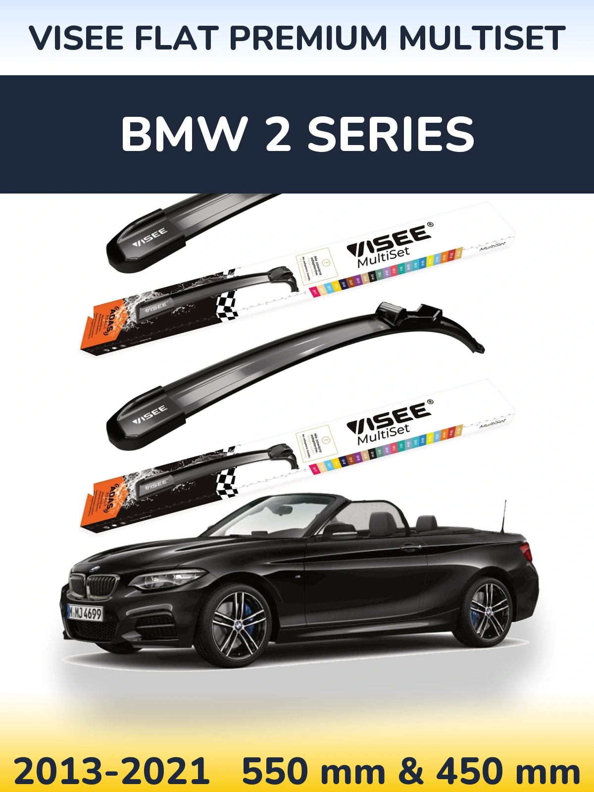 Front wiper blade set VISEE FLAT PREMIUM MultiSet 550 & 450 mm for BMW 2 Series 2013-2021