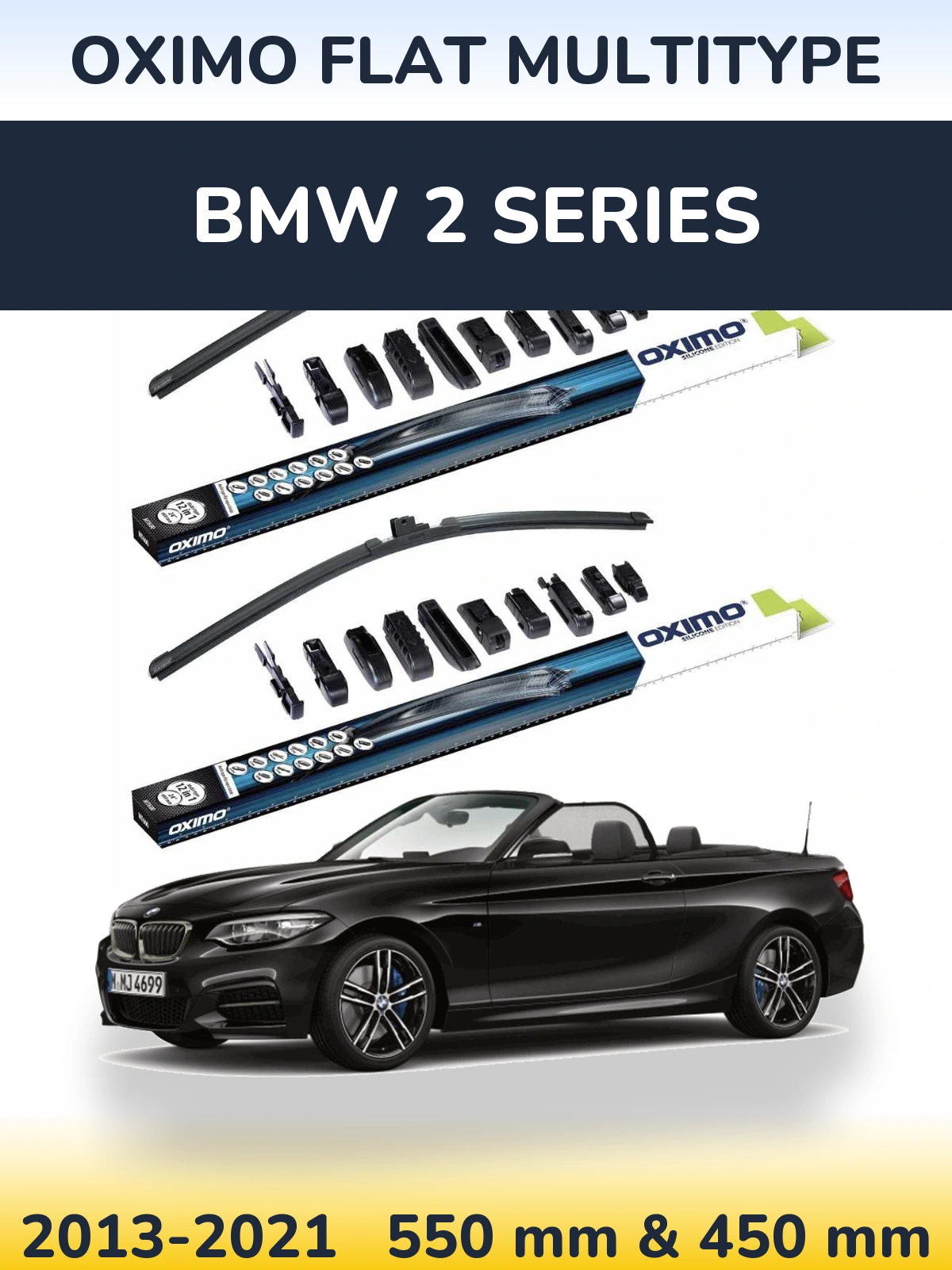 Front wiper blade set Oximo Flat MultiTypee 550 & 450 mm for BMW 2 Series 2013-2021