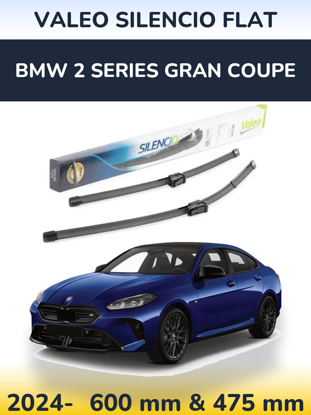 Комплект передних дворников Valeo Silencio Flat 600 & 475 мм для BMW 2 Series Gran Coupe 2024-2026