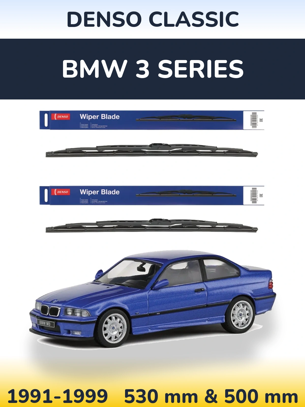 Komplet przednich wycieraczek Denso Classic 530 & 500 mm do BMW Seria 3 1991-1999