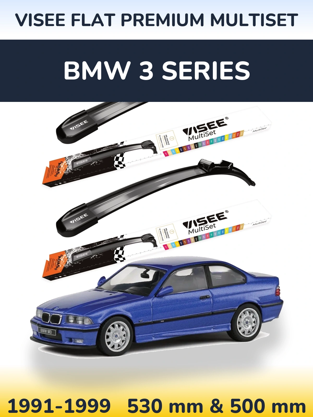 Komplet przednich wycieraczek VISEE FLAT PREMIUM MultiSet 530 & 500 mm do BMW Seria 3 1991-1999