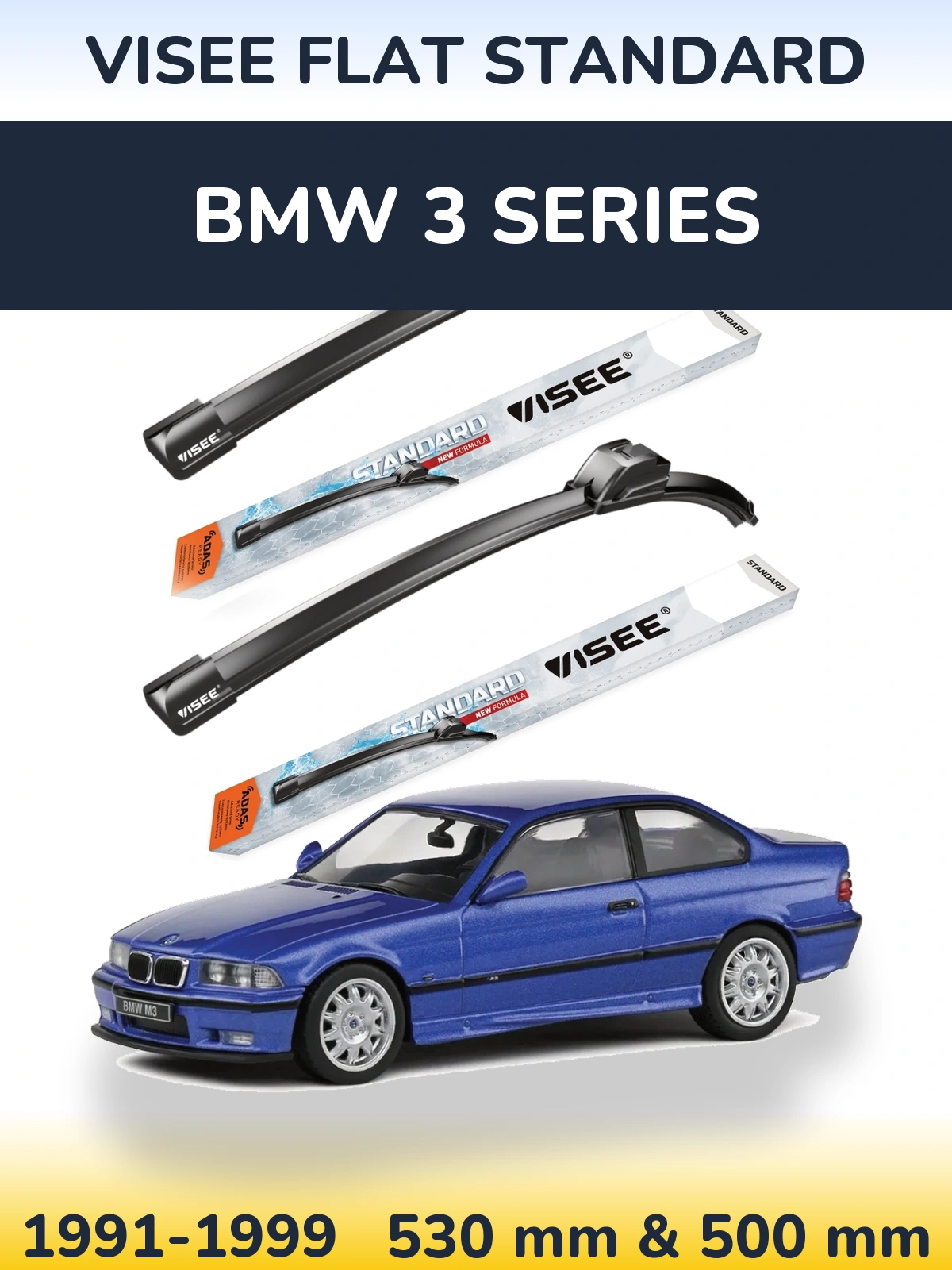Front wiper blade set VISEE FLAT STANDARD 530 & 500 mm for BMW 3 Series 1991-1999