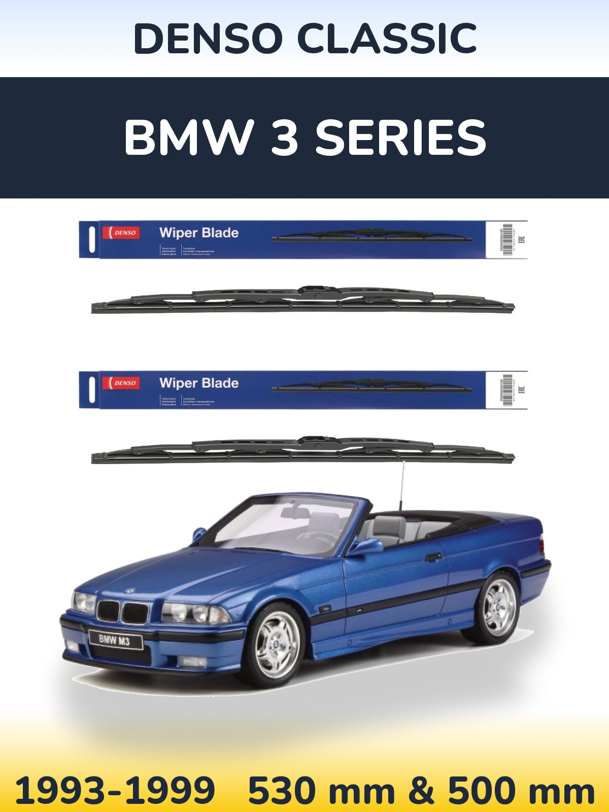 Komplet przednich wycieraczek Denso Classic 530 & 500 mm do BMW Seria 3 1993-1999