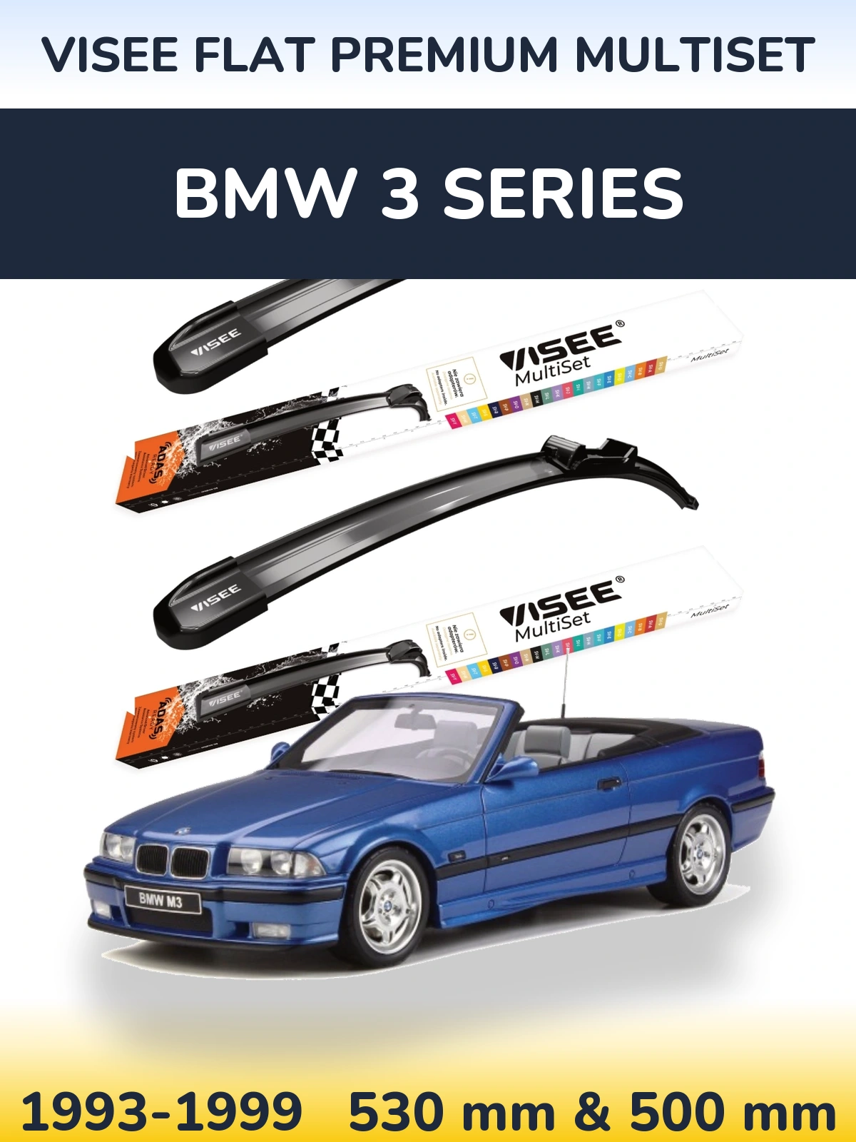 Komplet przednich wycieraczek VISEE FLAT PREMIUM MultiSet 530 & 500 mm do BMW Seria 3 1993-1999