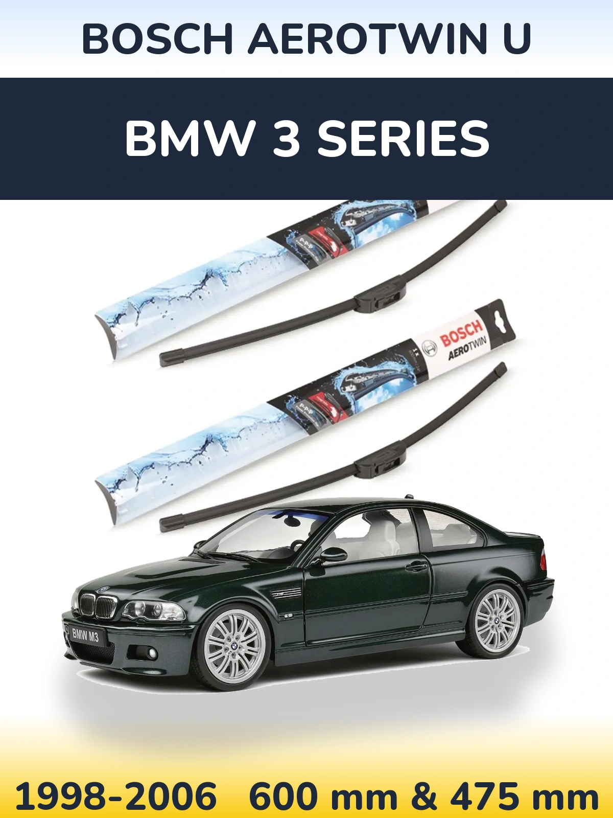 Komplet przednich wycieraczek BOSCH AeroTwin U 600 & 475 mm do BMW Seria 3 1998-2006
