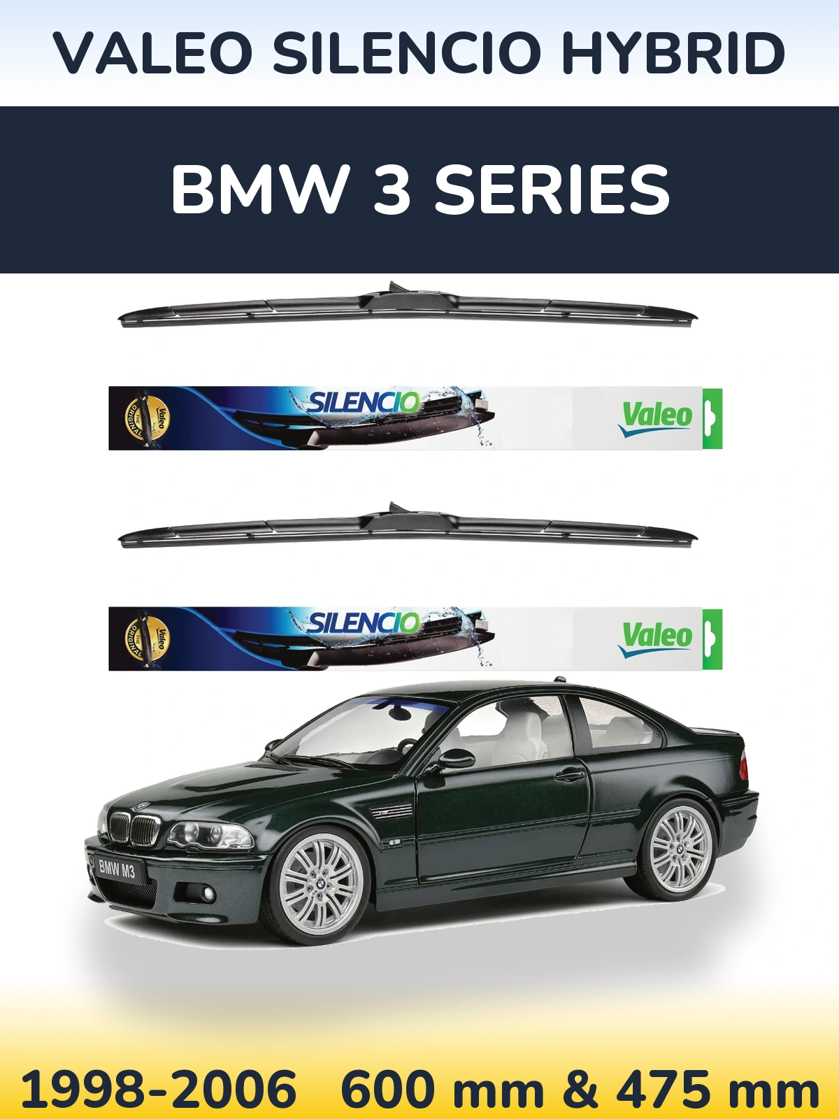 Komplet przednich wycieraczek Valeo Silencio Hybrid 600 & 475 mm do BMW Seria 3 1998-2006