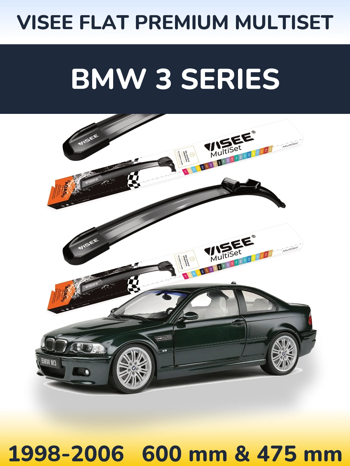 Комплект передних дворников VISEE FLAT PREMIUM MultiSet 600 & 475 мм для BMW 3 Series 1998-2006