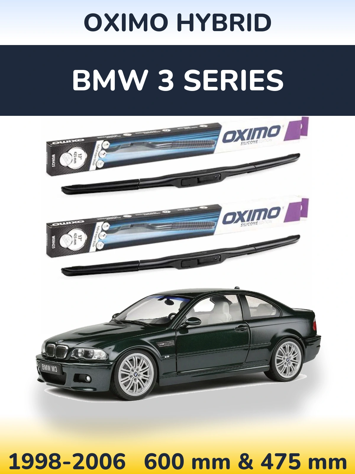 Комплект передних дворников Oximo Hybrid 600 & 475 мм для BMW 3 Series 1998-2006