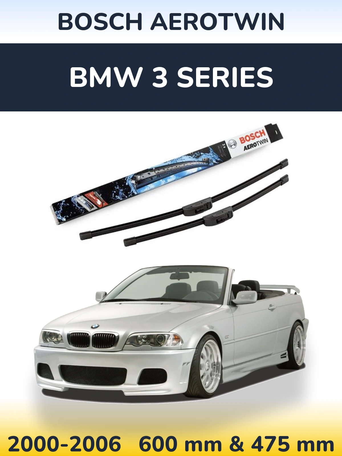 Komplet przednich wycieraczek BOSCH AeroTwin 600 & 475 mm do BMW Seria 3 2000-2006