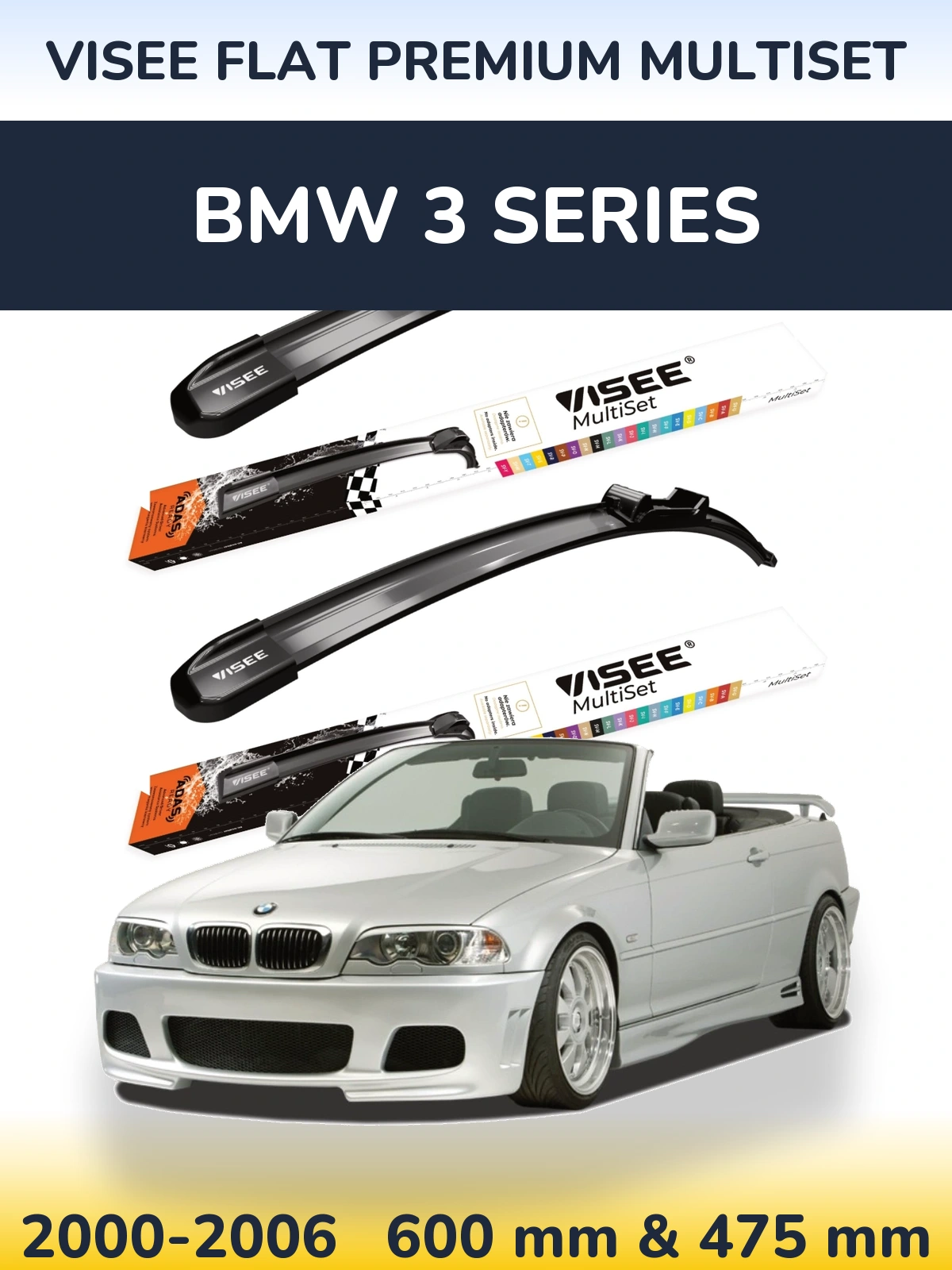 Komplet przednich wycieraczek VISEE FLAT PREMIUM MultiSet 600 & 475 mm do BMW Seria 3 2000-2006
