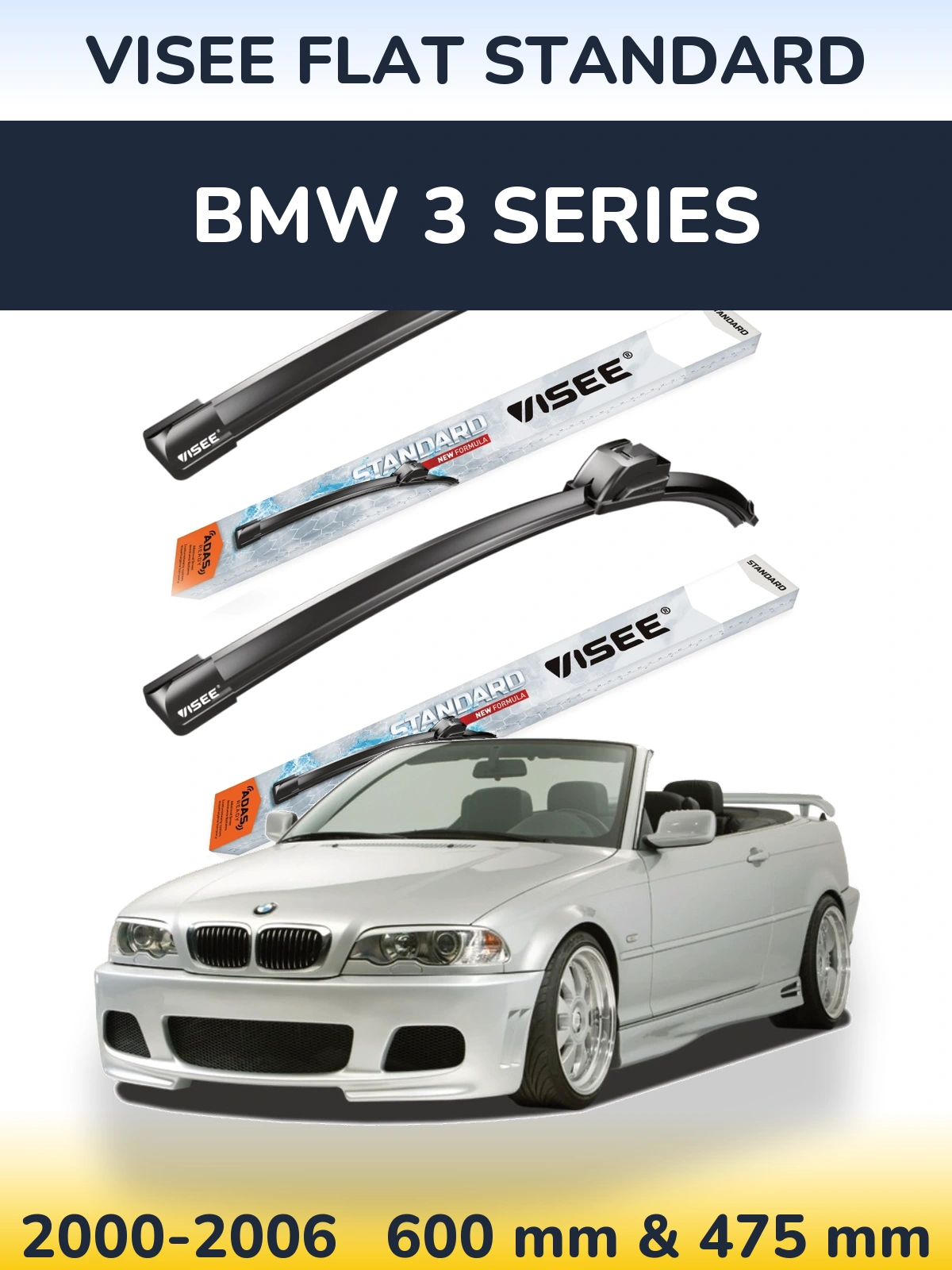 Komplet przednich wycieraczek VISEE FLAT STANDARD 600 & 475 mm do BMW Seria 3 2000-2006