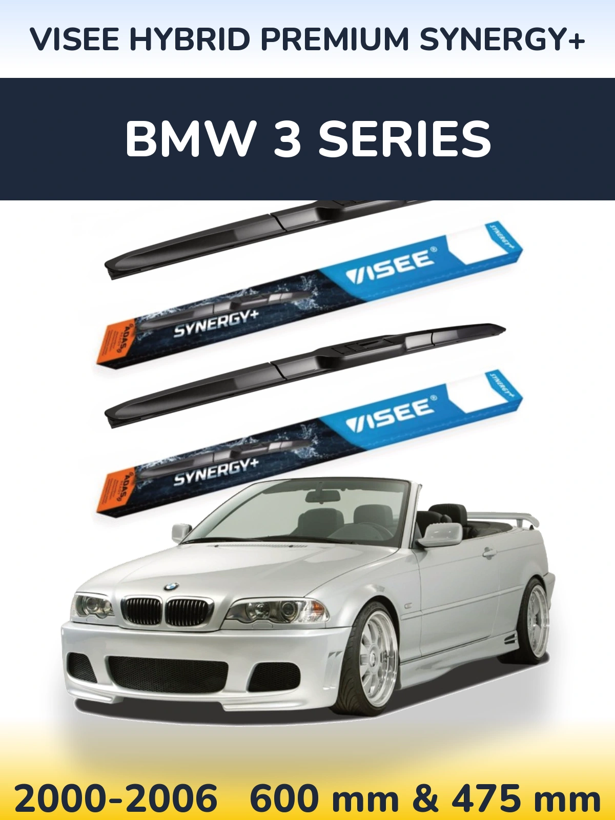 Комплект передних дворников VISEE HYBRID PREMIUM SYNERGY+ 600 & 475 мм для BMW 3 Series 2000-2006