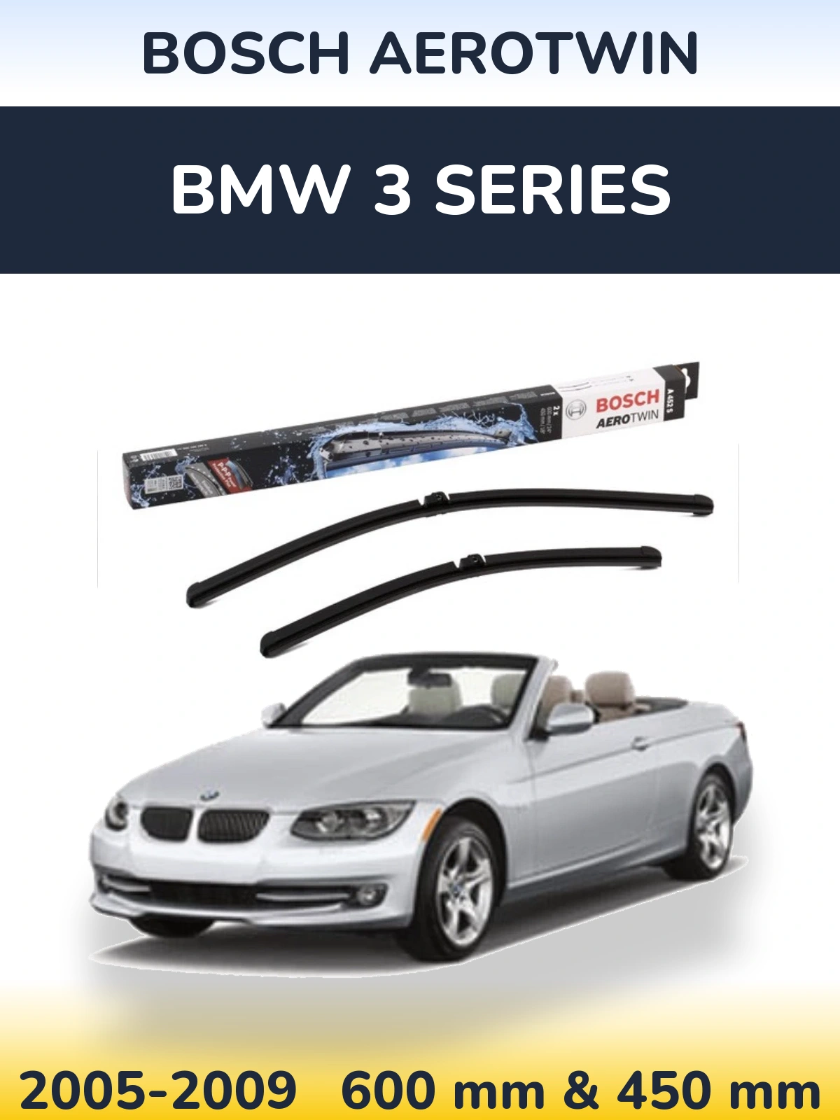 Комплект передних дворников BOSCH AeroTwin 600 & 450 мм для BMW 3 Series 2005-2009
