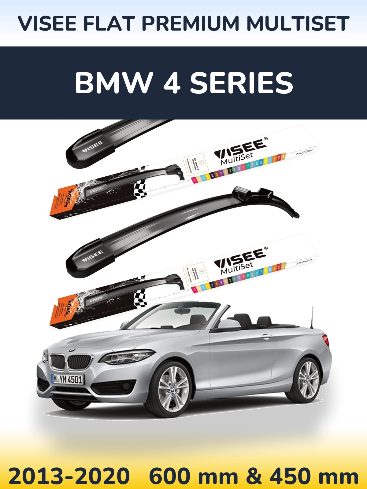 Komplet przednich wycieraczek VISEE FLAT PREMIUM MultiSet 600 & 450 mm do BMW Seria 4 2013-2020