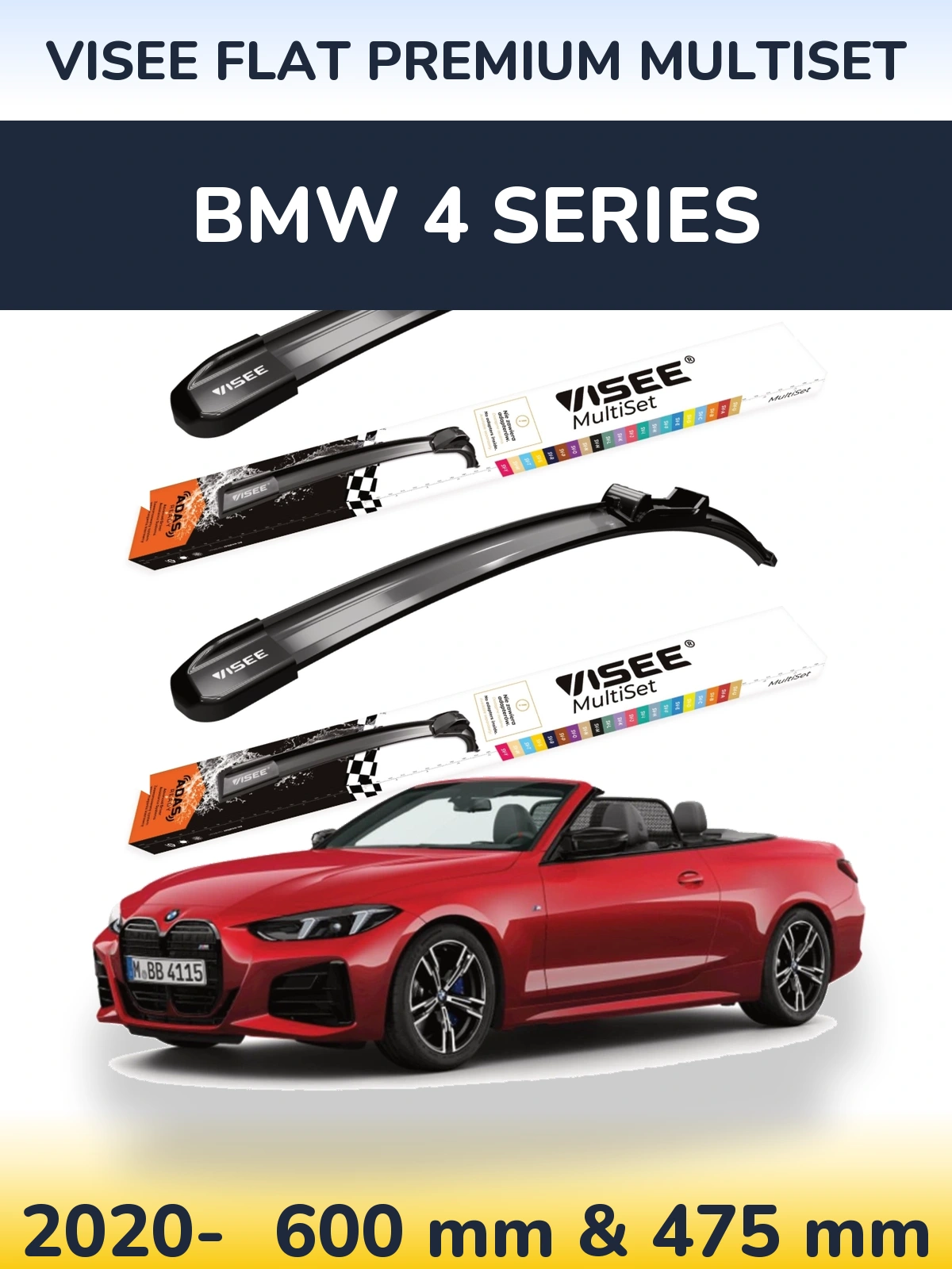 Komplet przednich wycieraczek VISEE FLAT PREMIUM MultiSet 600 & 475 mm do BMW Seria 4 2020-2026