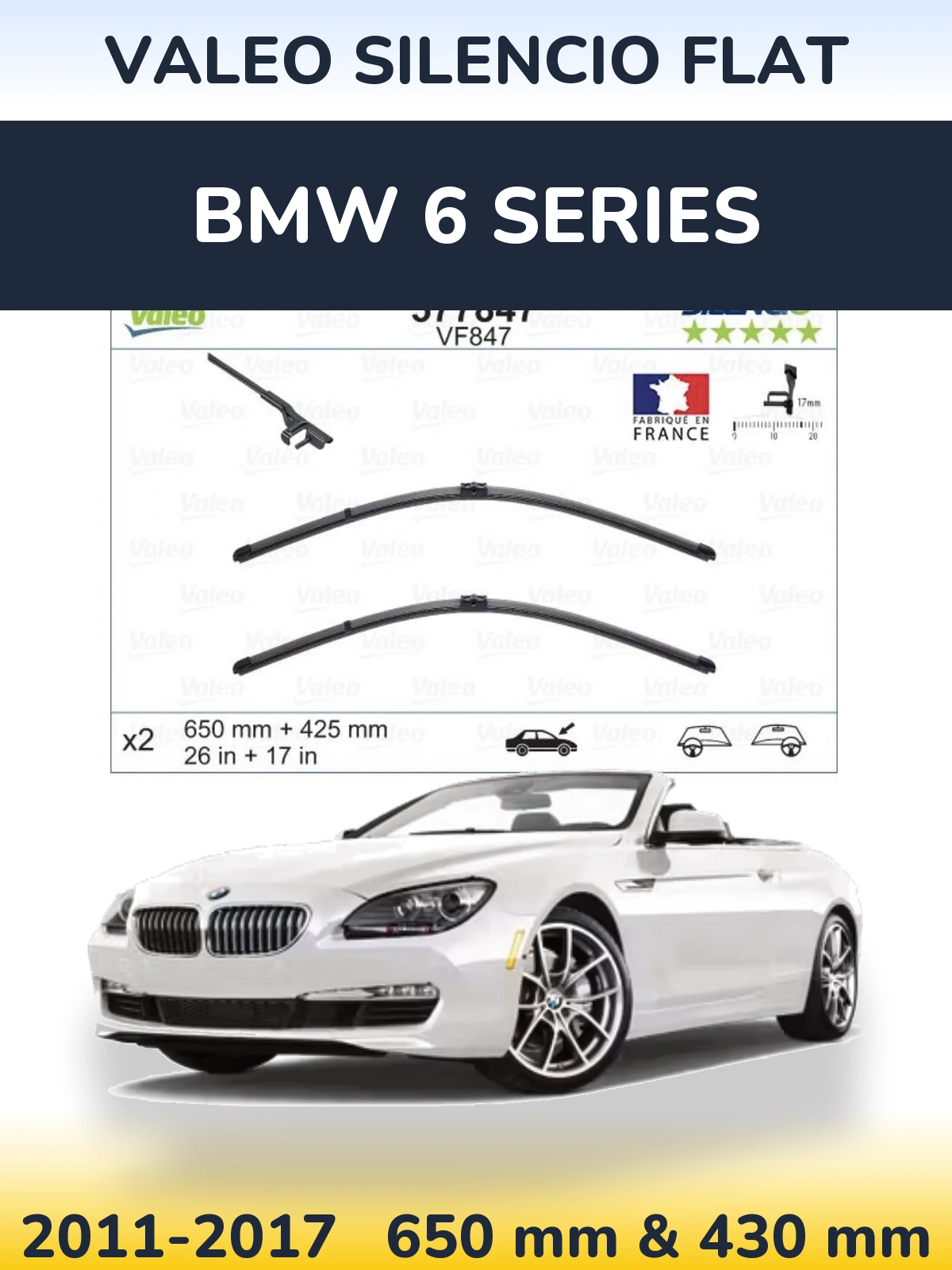 Komplet przednich wycieraczek Valeo Silencio Flat 650 & 430 mm do BMW Seria 6 2011-2017