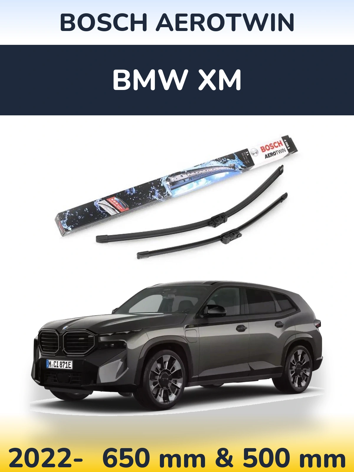 Front wiper blade set BOSCH AeroTwin 650 & 500 mm for BMW XM 2022-2026