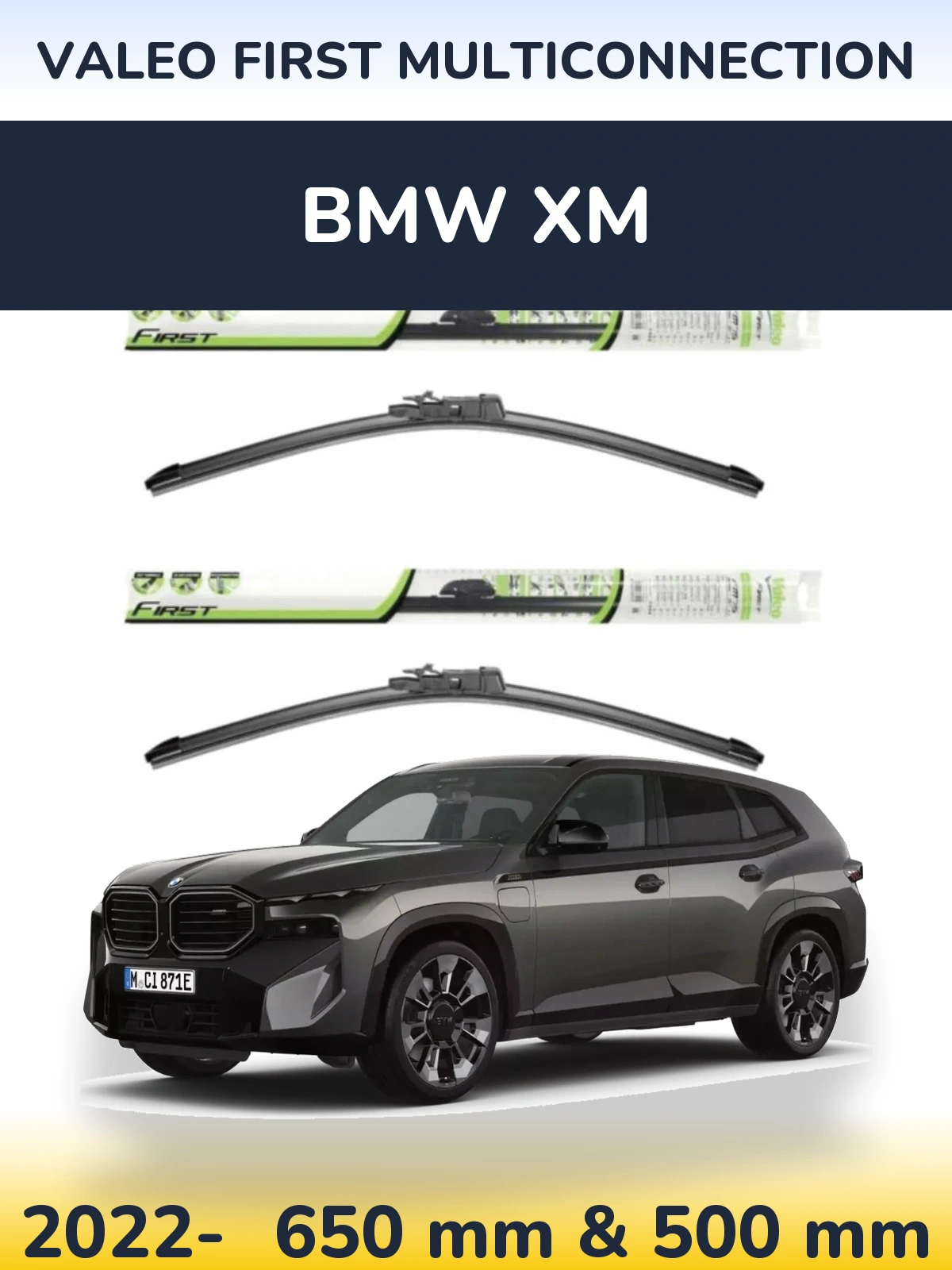 Front wiper blade set Valeo First MultiConnection 650 & 500 mm for BMW XM 2022-2026