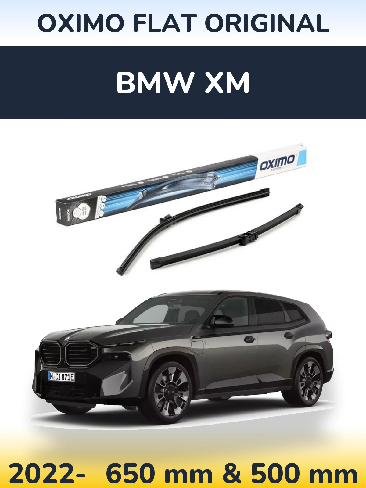 Front wiper blade set Oximo Flat Original 650 & 500 mm for BMW XM 2022-2026