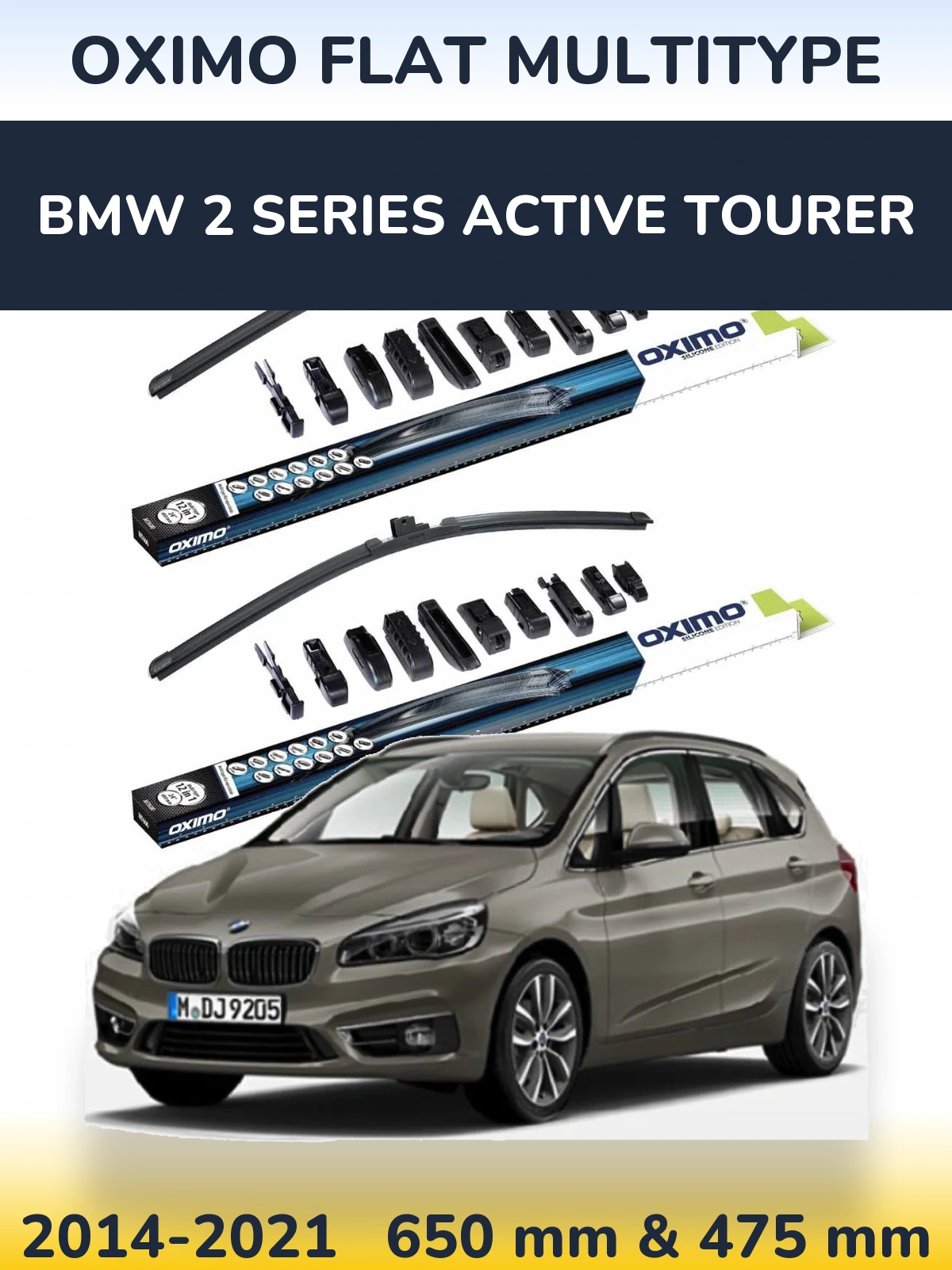 Комплект передніх щіток Oximo Flat MultiТипe 650 & 475 мм для BMW 2 Series Active Tourer 2014-2021