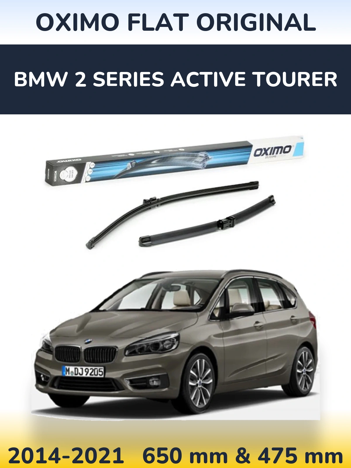 Front wiper blade set Oximo Flat Original 650 & 475 mm for BMW 2 Series Active Tourer 2014-2021