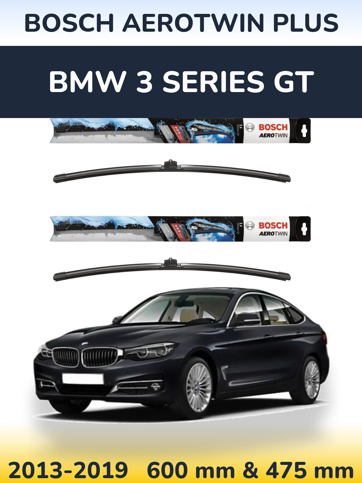 Комплект передніх щіток BOSCH AeroTwin Plus 600 & 475 мм для BMW 3 Series GT 2013-2019
