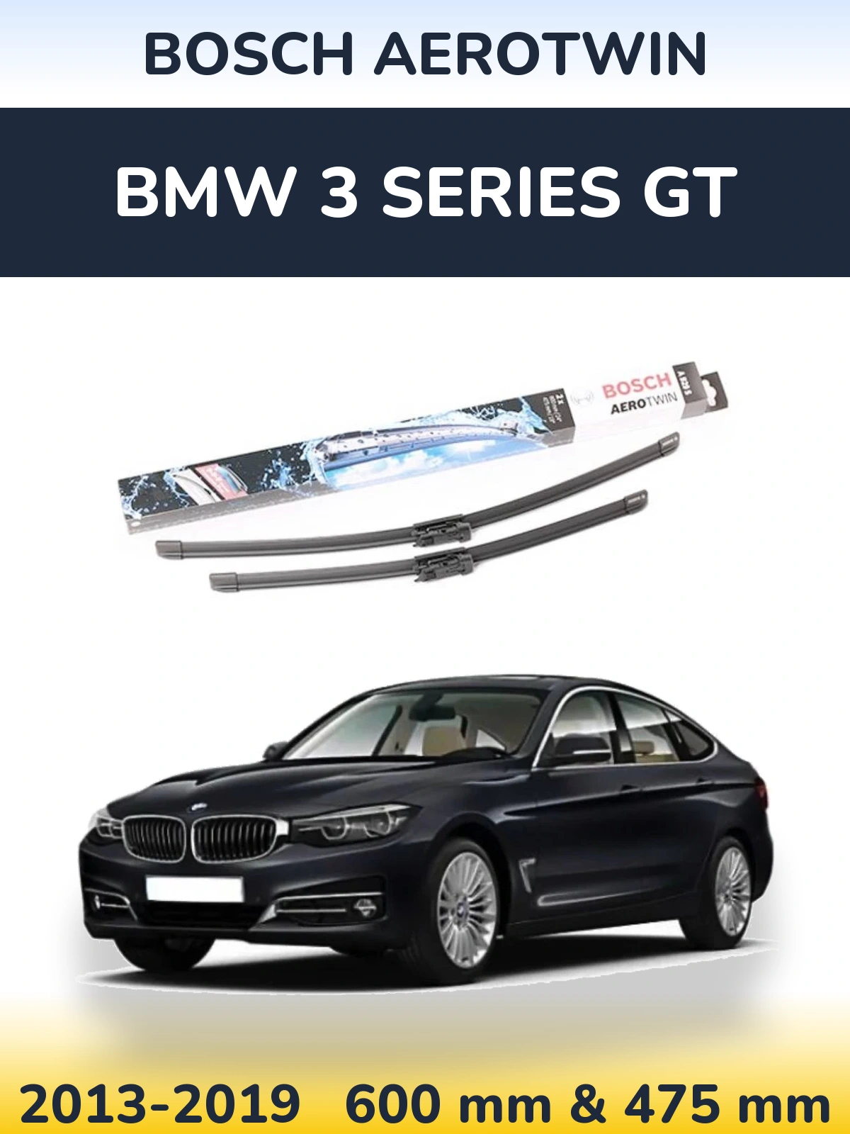 Комплект передних дворников BOSCH AeroTwin 600 & 475 мм для BMW 3 Series GT 2013-2019
