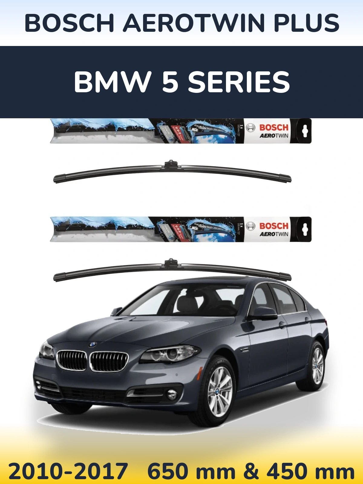 Front wiper blade set BOSCH AeroTwin Plus 650 & 450 mm for BMW 5 Series 2010-2017