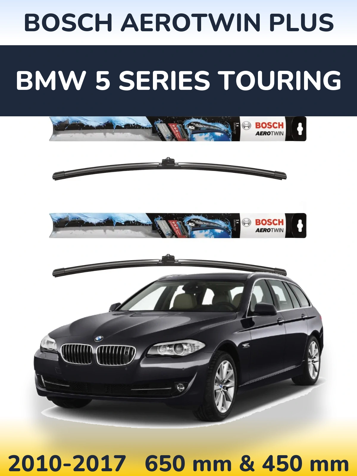 Комплект передніх щіток BOSCH AeroTwin Plus 650 & 450 мм для BMW 5 Series Touring 2010-2017