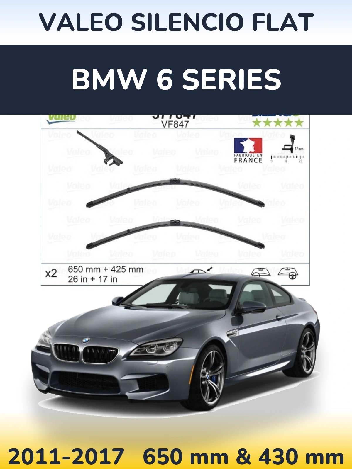 Komplet przednich wycieraczek Valeo Silencio Flat 650 & 430 mm do BMW Seria 6 2011-2017