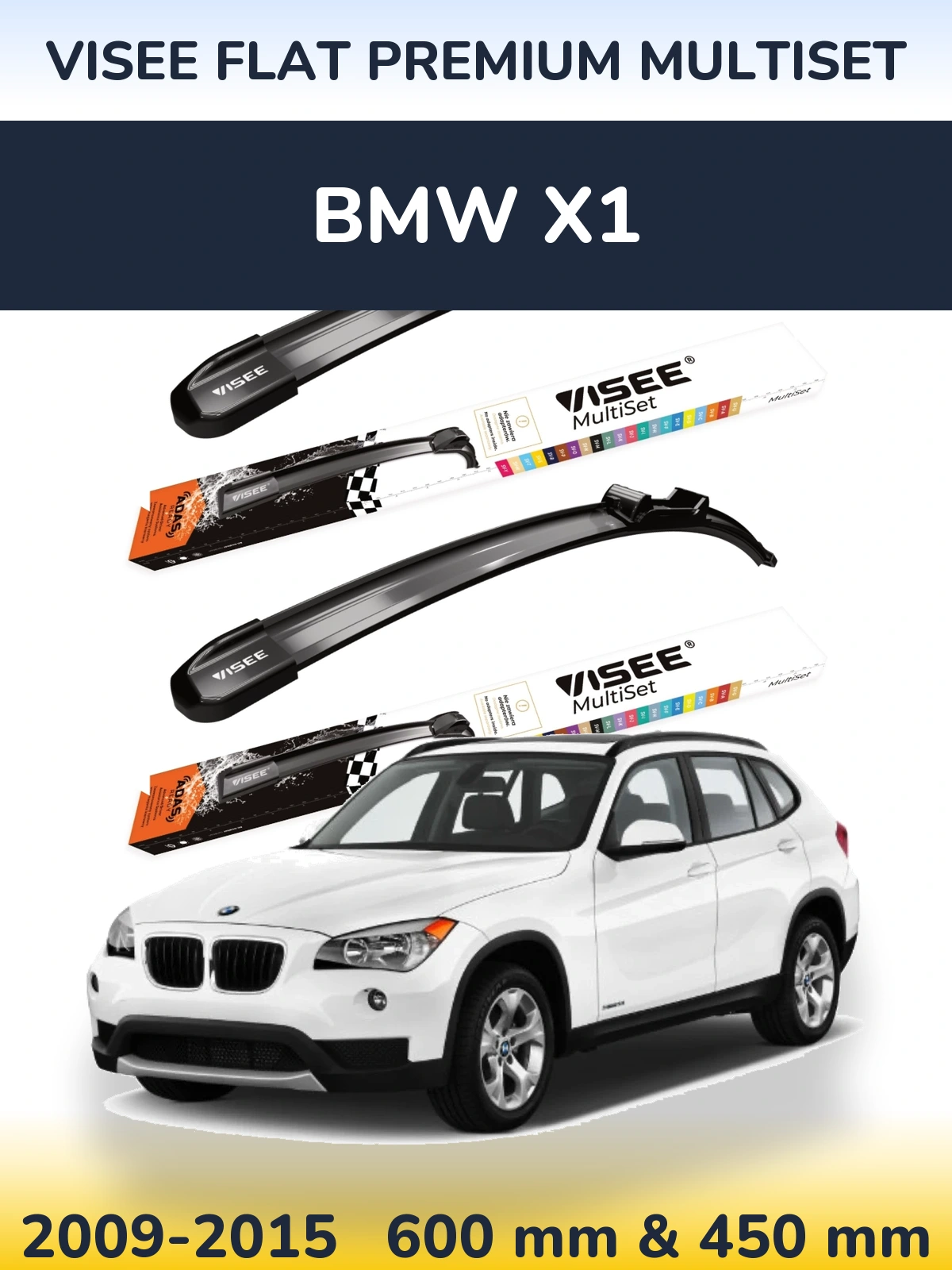 Komplet przednich wycieraczek VISEE FLAT PREMIUM MultiSet 600 & 450 mm do BMW X1 2009-2015