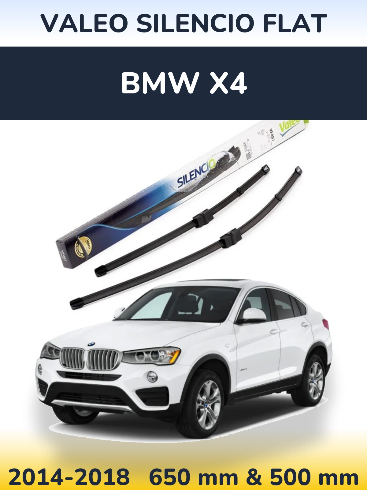 Komplet przednich wycieraczek Valeo Silencio Flat 650 & 500 mm do BMW X4 2014-2018