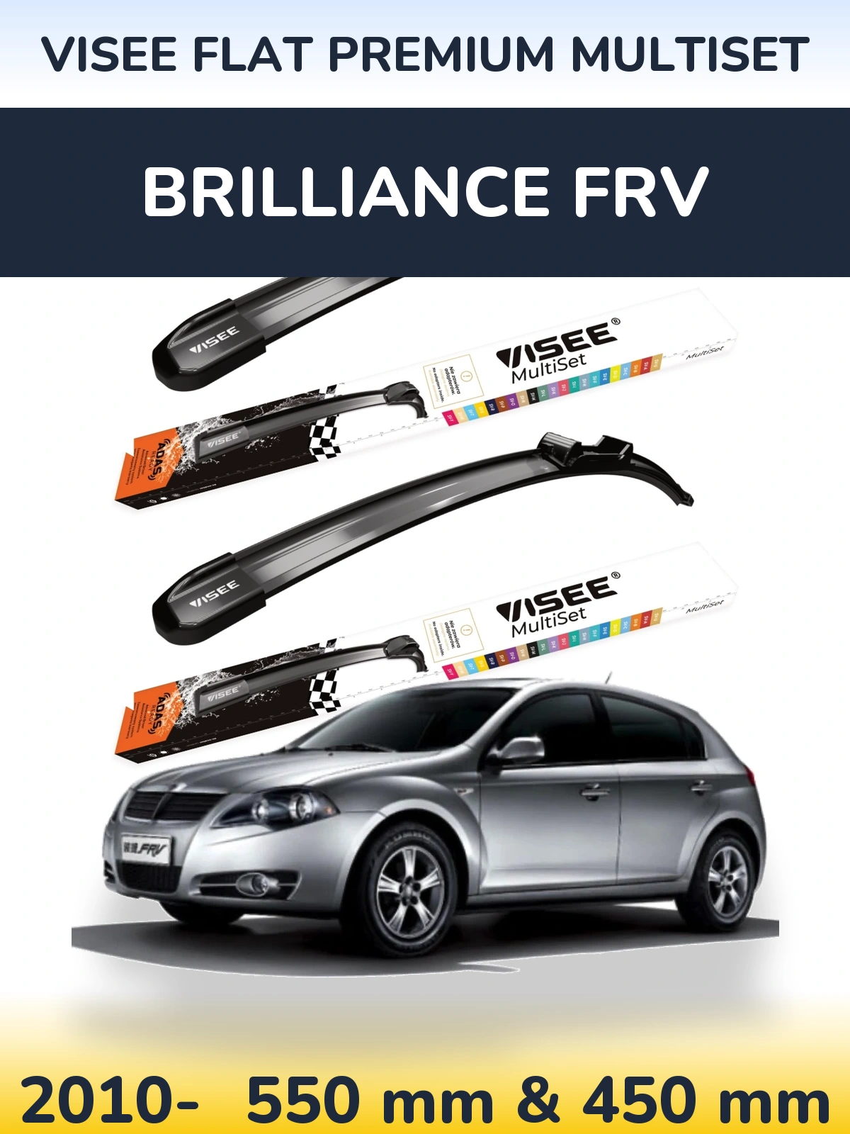 Front wiper blade set VISEE FLAT PREMIUM MultiSet 550 & 450 mm for Brilliance FRV 2010-2026